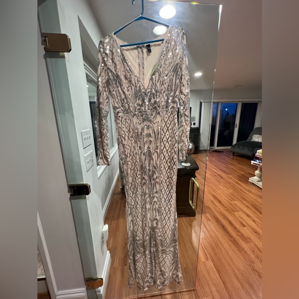 Sequin Long Sleeve Gown